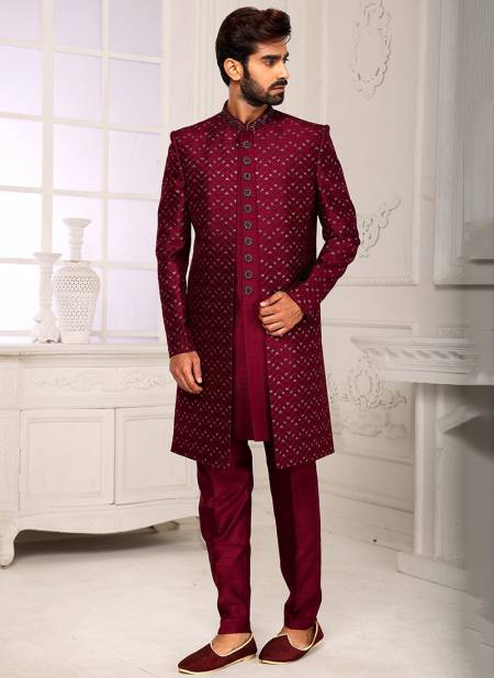 Maroon Colour Party Wear Jacquard Nawabi Indo Western Collection 1130